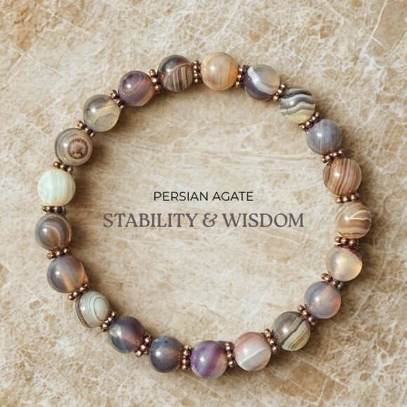 Persian Agate Gemstone Bracelet 8MM | Natural Crystal Healing Jewelry - Picture 2 of 10